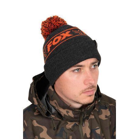 FOX COLLECTION BOBBLE HAT BLACK & ORANGE
